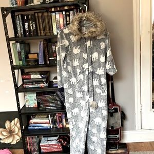 Soft winter onesie with fur lined hood